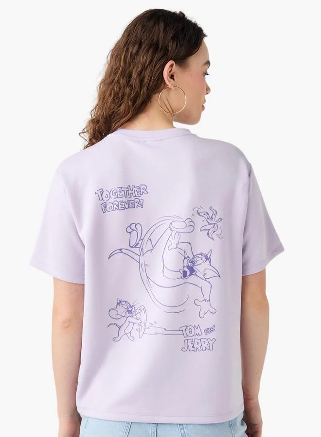 اس بي كاركترز Tom and Jerry Print Crew Neck T-shirt with Short Sleeves
