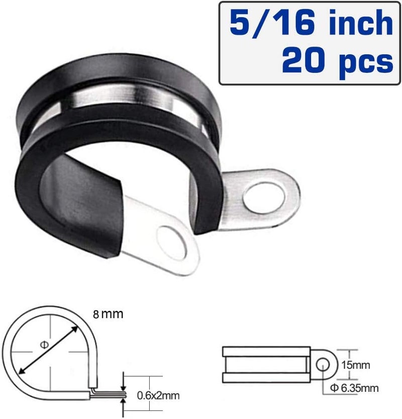 HOLYBEAR 5/16 Inch Stainless Steel Cable Clamp, Rubber Insulated Metal Conduit Wire Holder Strap Clips for Pipe, Tube, Hose Bracket (8mm, 20pcs) - Image 2