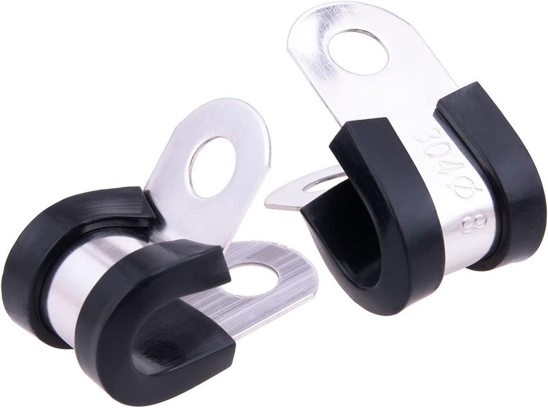 HOLYBEAR 5/16 Inch Stainless Steel Cable Clamp, Rubber Insulated Metal Conduit Wire Holder Strap Clips for Pipe, Tube, Hose Bracket (8mm, 20pcs) - Image 1