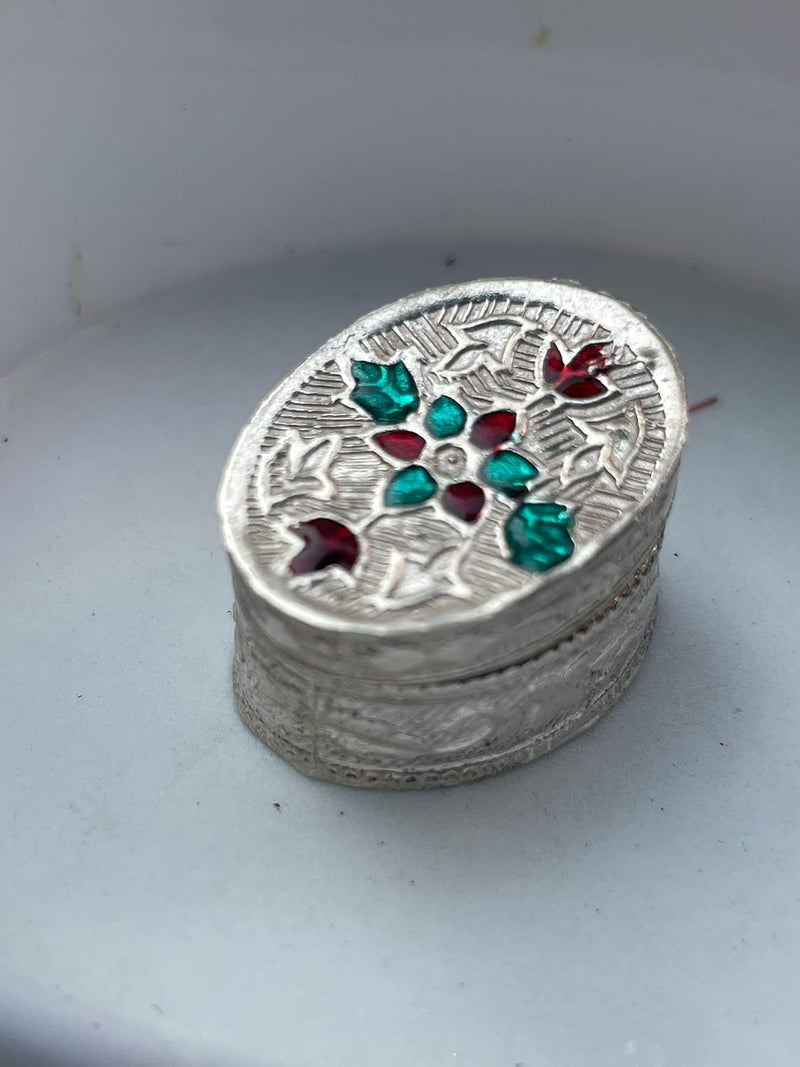 Pushpam Jewellers Silver Oval Shaped Sindoor bottleDibbi for WeddingKumkum BoxPure SilverFancy Sindoor Dibbi  - Image 1