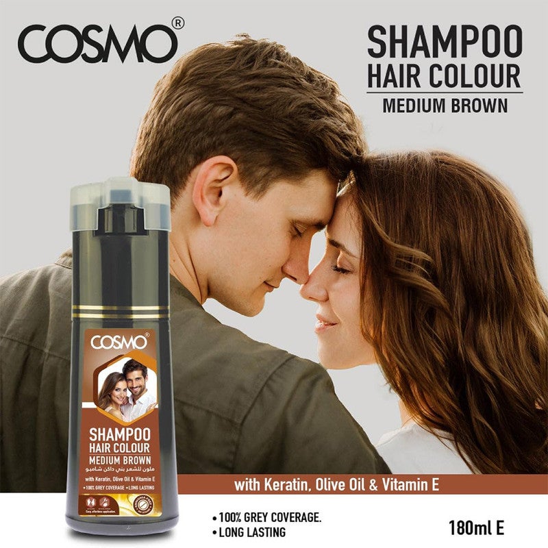 COSMO Hair Colour Shampoo Medium Brown 180Ml - Image 3