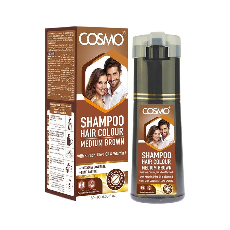 COSMO Hair Colour Shampoo Medium Brown 180Ml - Image 1