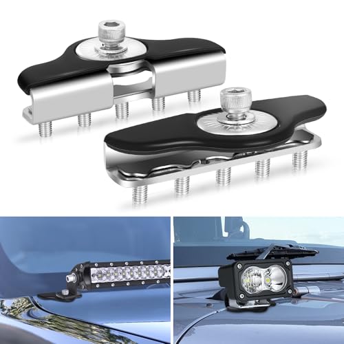 Rfroad Lighting Hood Mount LED Light Pod Brackets 2PCS Universal Light Bar Hood Mounting Bracket Clamp for Truck Pickup SUV UTV Car No Drilling 304 Stainless Steel - Image 1