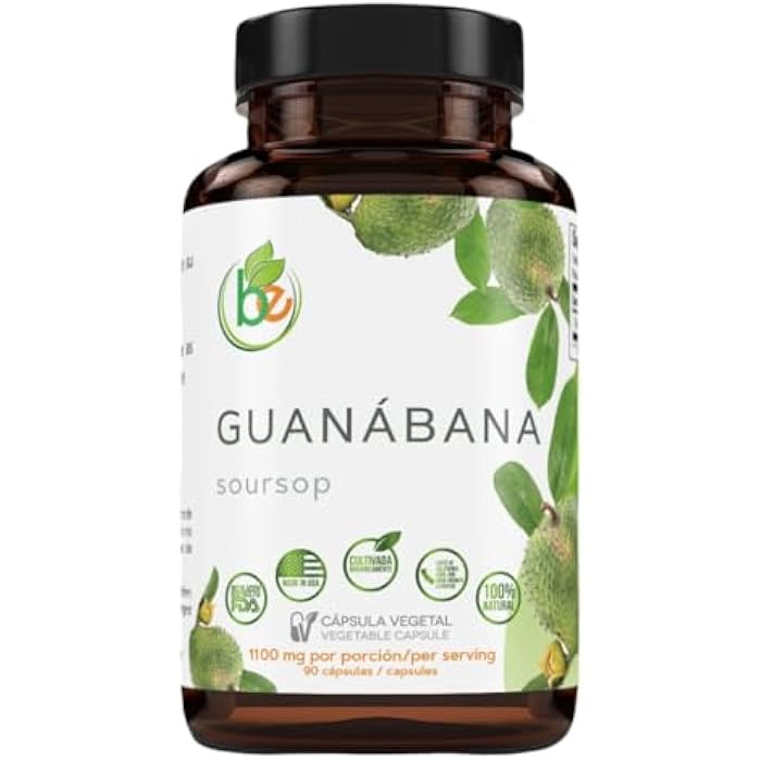B-Experts Guanabana (Soursop) 90 Capsules 1100 mg per Serving Powerful Blend of 100% Natural Premium Ingredients, Vegetable, Cultivada Organicamente |Organically Grown - Image 1