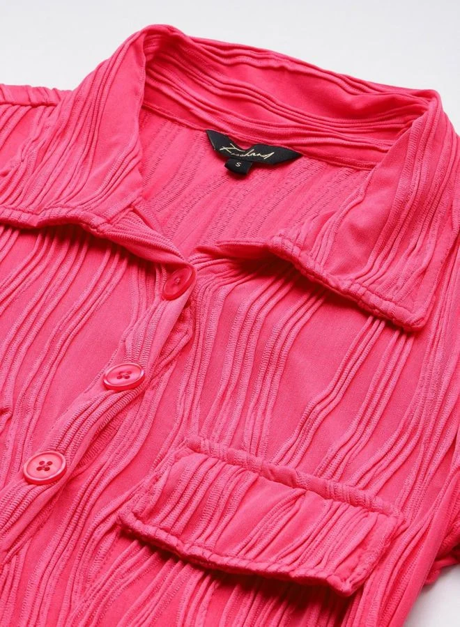 Freehand  Women Regular Fit Textured Polo Neck Short Sleeve Midi Dress for Women | Best Price UAE