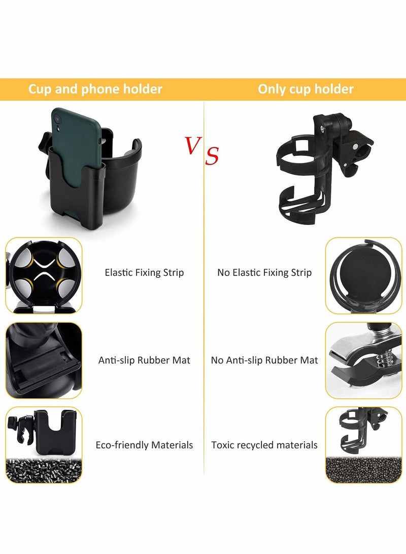 Excefore Baby Stroller Cup Holder with Mobile Phone Box 2-in-1 Universal Bottle Water Holder, for Buggy Trolley Walker Bike Wheelchair,Universal Coffee Drink Organizer - Image 4