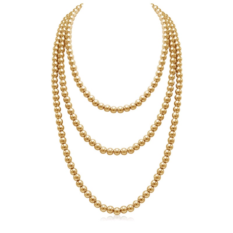 Aisansty Golden Long Pearl Necklace for Women Layered Faux Pearl Strand Necklace Costume Jewelry, 69",Diameter Pearl 8MM - Image 1