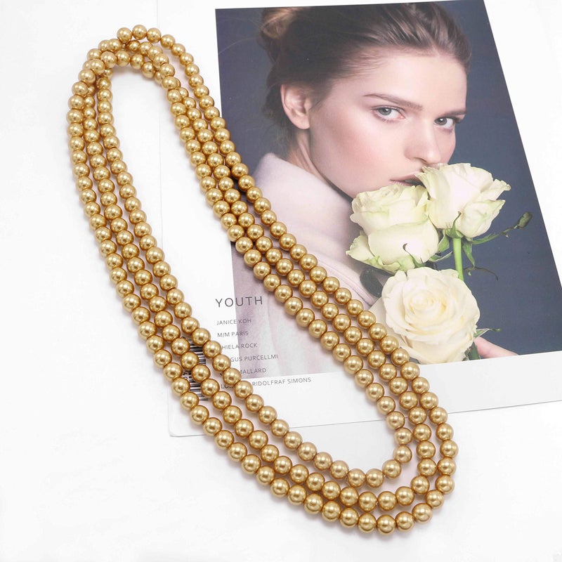 Aisansty Golden Long Pearl Necklace for Women Layered Faux Pearl Strand Necklace Costume Jewelry, 69",Diameter Pearl 8MM - Image 3