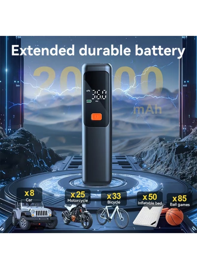 منفاخ هواء محمول، ضاغط هواء، مضخة إطارات بقوة 150 رطل لكل بوصة مربعة مع شاشة LCD رقمية، شحن سريع عبر منفذ USB، حماية أمان بإيقاف تشغيل تلقائي، ضوء LED، مناسب للسيارات والدراجات الهوائية والنارية وكرة السلة وكرة القدم، مضخة هواء محمولة صغيرة الحجم، بطارية ليثيوم مدمجة، هدية مثالية للسائقين وراكبي الدراجات وعشاق الرياضة، قابلة لإعادة الشحن، مناسبة لنفخ إطارات السيارات والمعدات الرياضية، ضاغط هواء كهربائي، ضاغط هواء للسيارة، أداة ضاغط هواء، ضاغط هواء للسيارة، كومبريسور، سيارة - Image 3