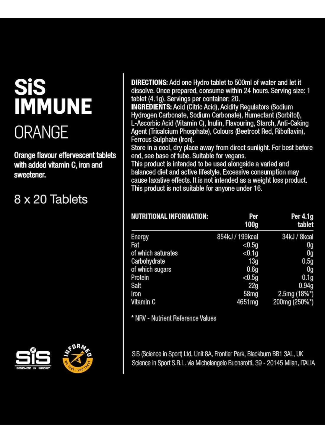 SiS Orange Hydro Electrolyte Tablets 20Pcs