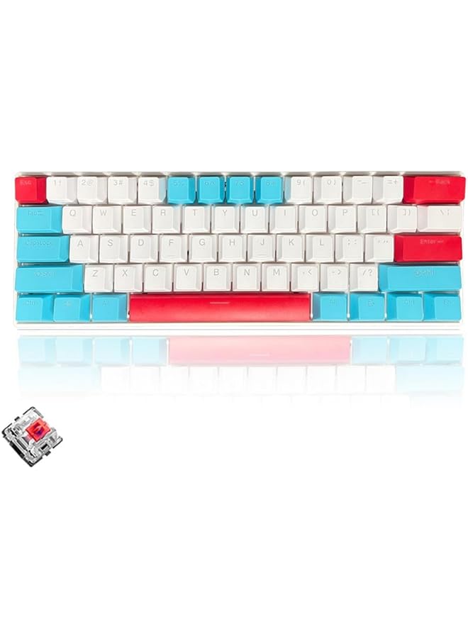 61 Keys Rgb Gaming Keyboard 60% Mini Wired Waterproof With Anti Ghosting Keyboard And Three Color Keycaps With Red Switch For Gamers(White Tiffany Blue And Red) - Image 1