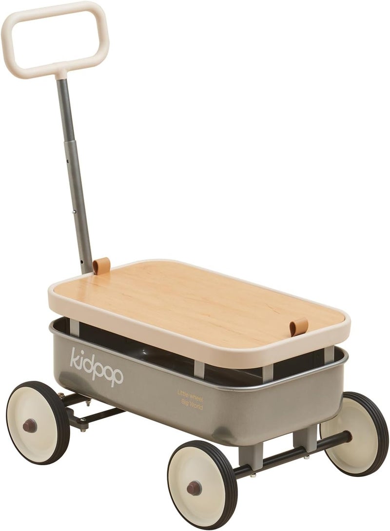 Kidpop PULA-Wild 3-in-1 Kids' Pull-Along Wagon Toddlers Push Walker for 2.5-8, Removable Wooden Cover and Adjustable Handlebar, Birthday Gifts Max Weight 33 lbs (Grey) - Image 1