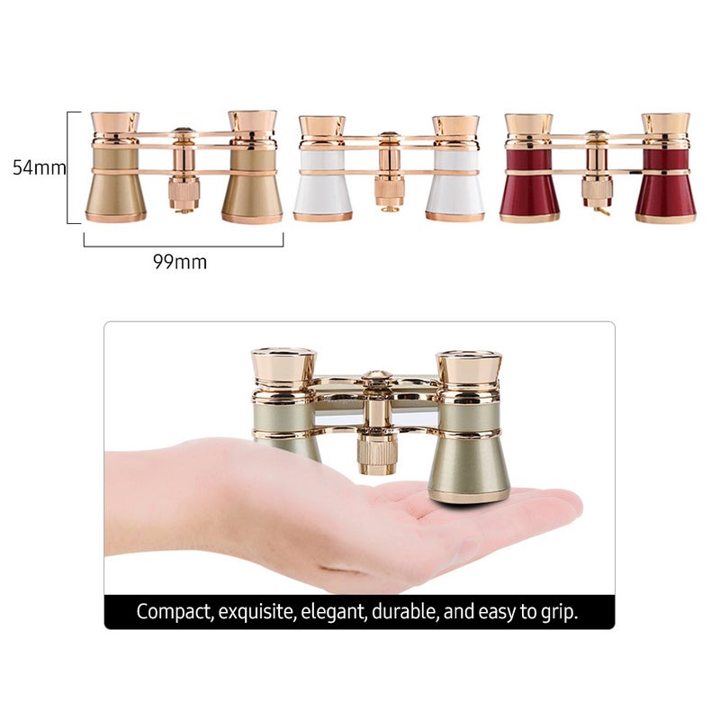 3×25 Vintage Opera Glasses Mini Theater Binoculars Compact Lightweight Binoculars with Chain Carrying Case and Cleaning Cloth for Adults Kids - Image 2