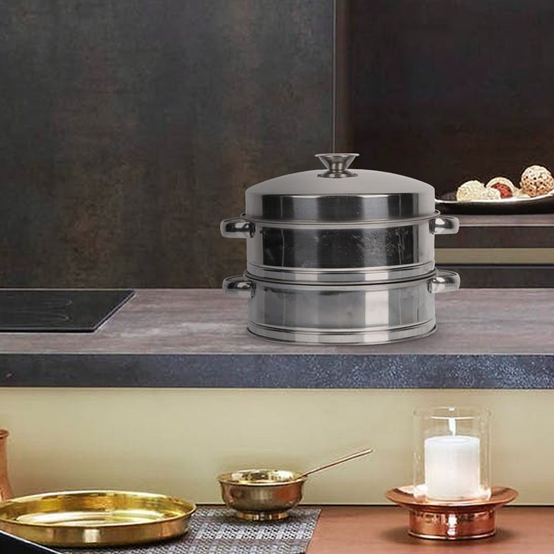 Stainless Steel Steamer with Lid 2-Tier Household Food Steamer Kitchen Gadget - Image 4