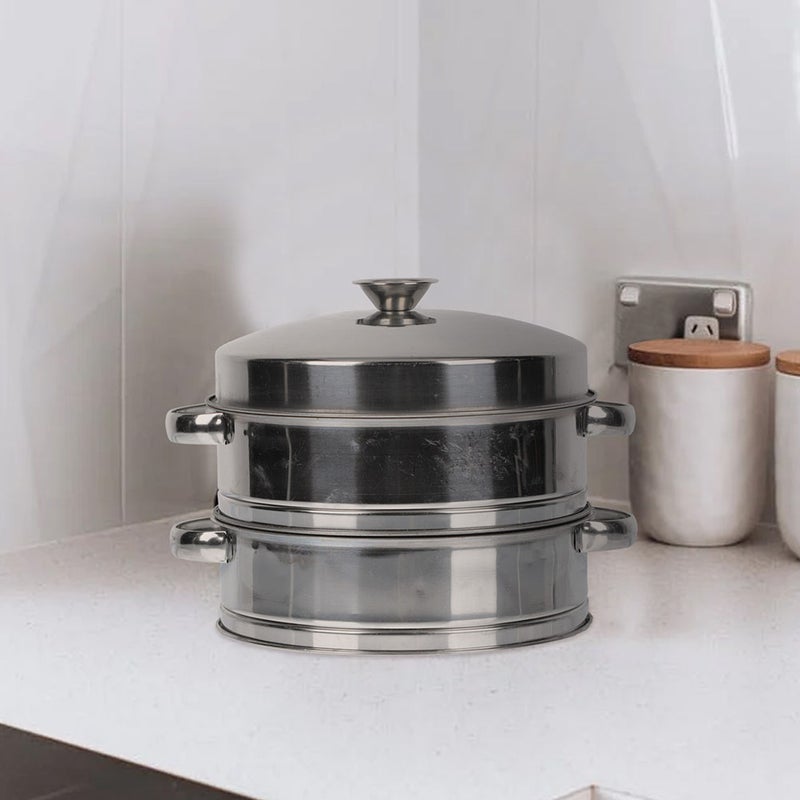 Stainless Steel Steamer with Lid 2-Tier Household Food Steamer Kitchen Gadget - Image 1