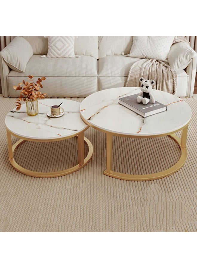 طاولات القهوة المستديرة مجموعة من 2 ، غرفة المعيشة الحديثة طاولة القهوة / طاولة الشاي مع إطار معدني قوي ومظهر خشبي سطح الطاولة ، طاولة جانبية أريكة توفير المساحة / طاولة نهاية للمساحة الصغيرة ، الشقة ، غرفة النوم ، المكتب المنزلي ، السكن ، التجميع السهل (CJ022) - Image 1