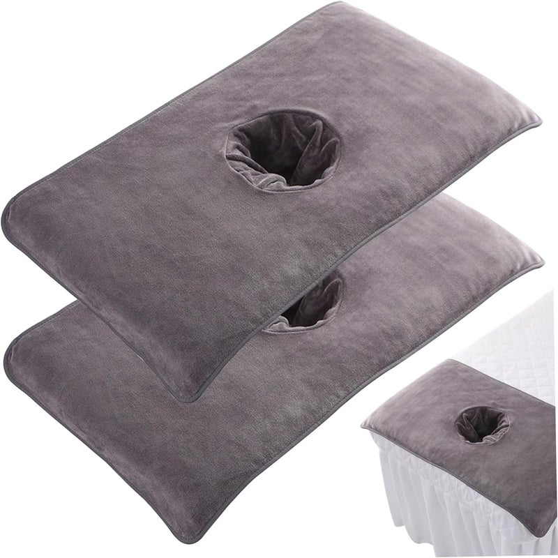 Two-pack soft massage bed cover with face hole 16x 32 inch reusable spa beauty bed cover towel dark gray - Image 5