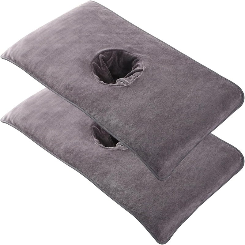 Two-pack soft massage bed cover with face hole 16x 32 inch reusable spa beauty bed cover towel dark gray - Image 1