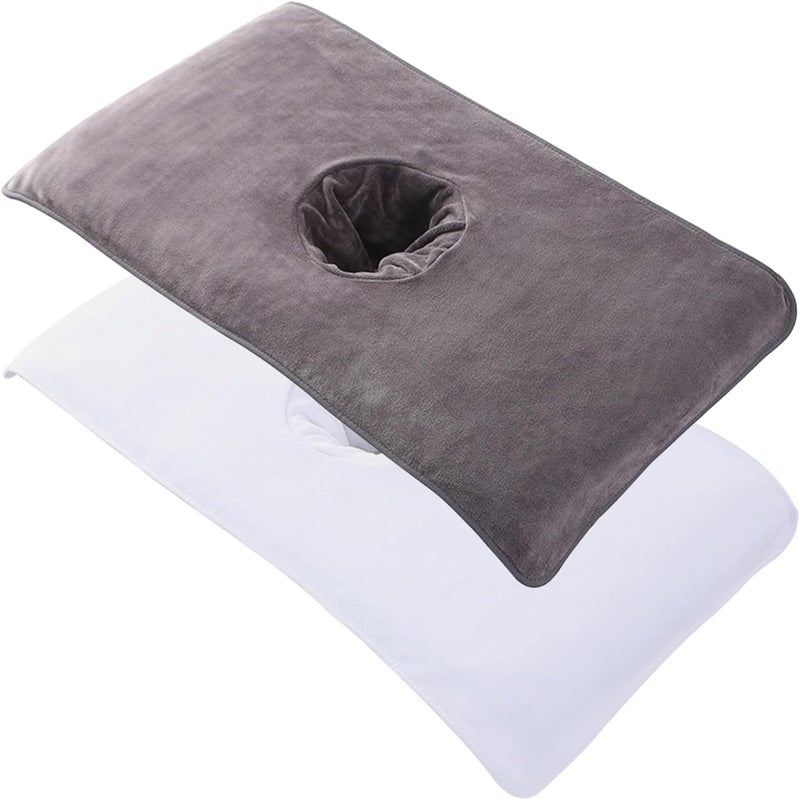 Two-pack soft massage bed cover with face hole 16x 32 inch reusable spa beauty bed cover towel dark gray - Image 4
