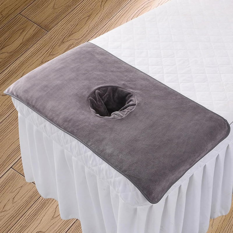 Two-pack soft massage bed cover with face hole 16x 32 inch reusable spa beauty bed cover towel dark gray - Image 2