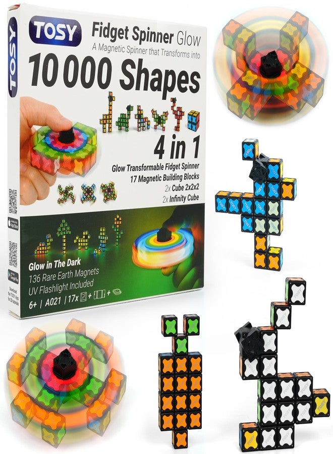 TOSY Magnet Fidget Spinner Glow - 16 Blocks, 3in1 Toy: Transformable Fidget Spinner, Infinity/Puzzle Cube, Easter Basket Stuffers Gift for Kids/Adults, Glowing STEM Sensory Stress Relief - Image 1