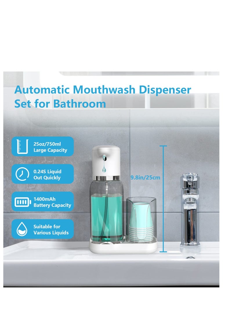 KASTWAVE Automatic Mouthwash Dispenser for Bathroom, Mouthwash Dispenser Dispenser, 25oz/750ml Large Capacity Mouthwash Dispenser, with Infrared Sensor and Rechargable Pump, with 8 Paper Cups - Image 2