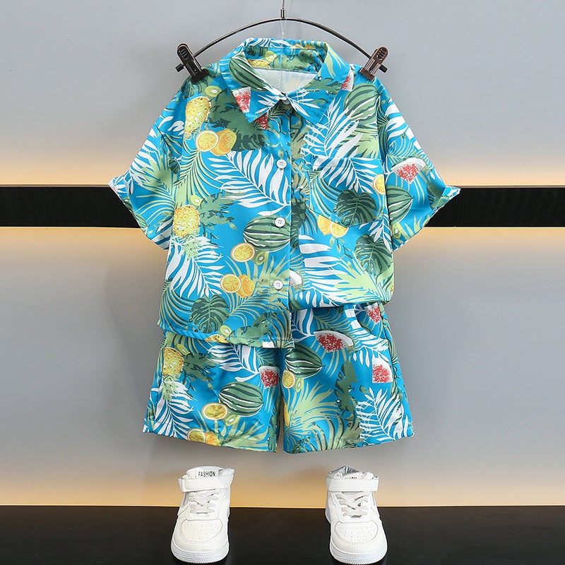Boys' Summer Handsome Beach Suit Kidsren'S Internet Celebrity Street Shirt Summer Clothes Baby Boy Clothes Fashionable Kidsren'S Clothes - Image 2