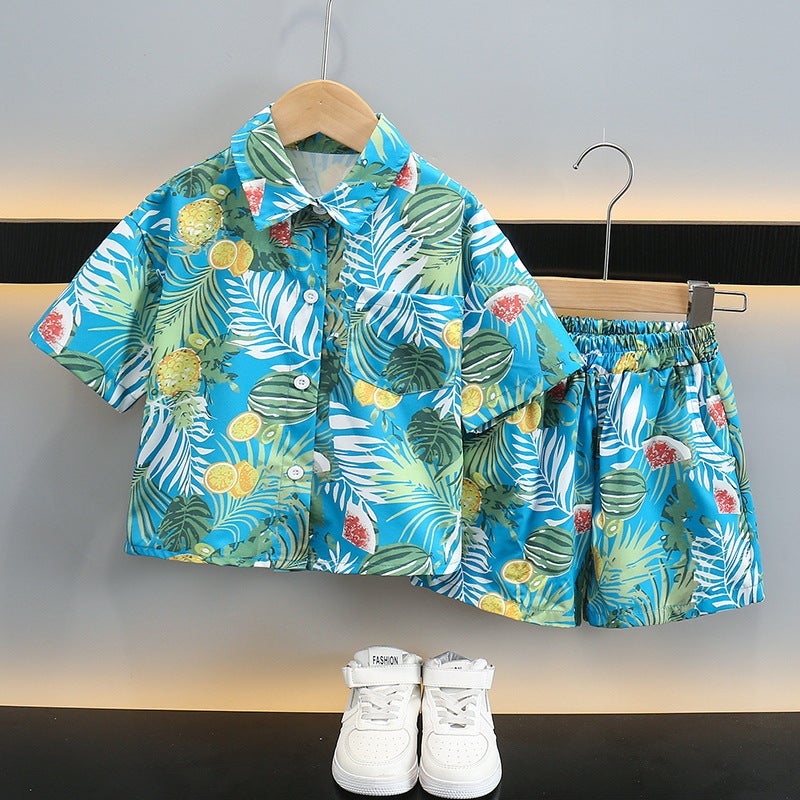 Boys' Summer Handsome Beach Suit Kidsren'S Internet Celebrity Street Shirt Summer Clothes Baby Boy Clothes Fashionable Kidsren'S Clothes - Image 4