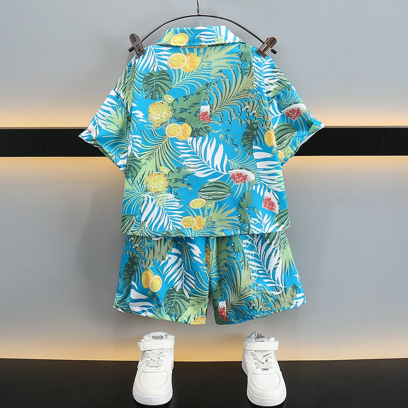 Boys' Summer Handsome Beach Suit Kidsren'S Internet Celebrity Street Shirt Summer Clothes Baby Boy Clothes Fashionable Kidsren'S Clothes - Image 3