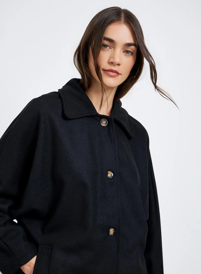 Styli Black Longline Oversized Button Coat