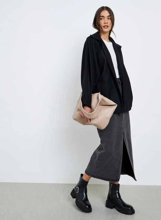 Styli Styli Black Longline Oversized Button Coat