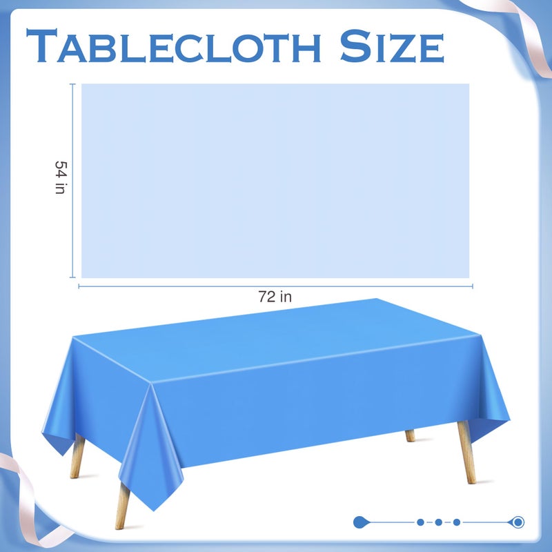 Just Shimmer 4 Pieces Light Blue Series Rectangle Tablecloth, 54x72" Solid Color Waterproof & Spillproof Disposable Plastic Table Cover, Durable Party Tablecloth for Dining, Buffet, Picnic, Outdoor Events - Image 2
