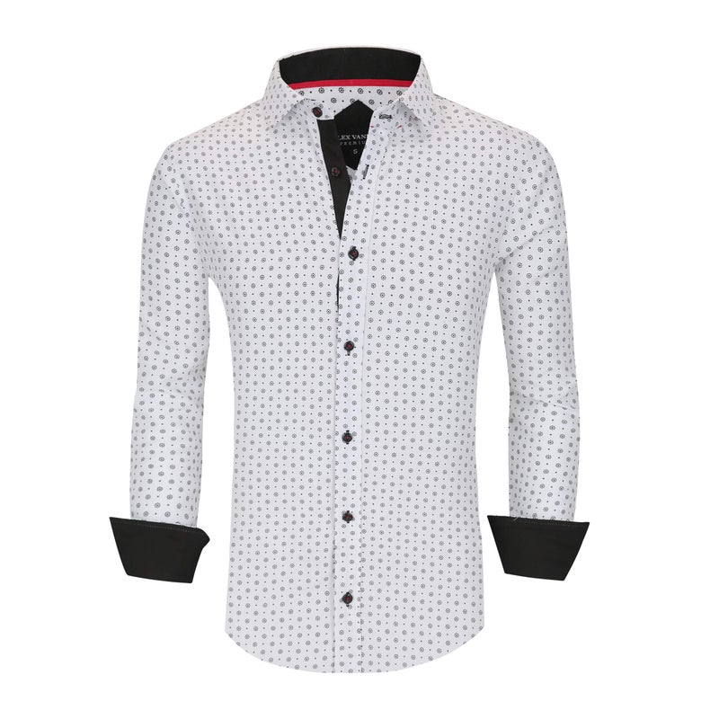 Alex Vando Mens Printed Dress Shirts Long Sleeve Regular Fit Button Down Shirt,White709,XXL - Image 2