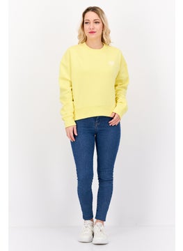ESPRIT Women Crew Neck Long Sleeves Brand Logo Sweatshirt, Yellow  - Image 4