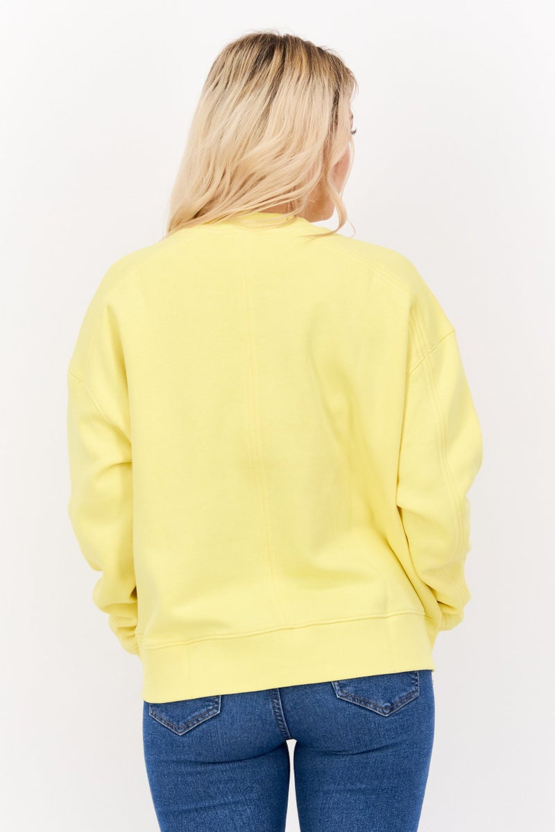 ESPRIT Women Crew Neck Long Sleeves Brand Logo Sweatshirt, Yellow - Image 3