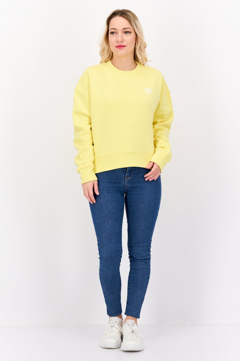 ESPRIT Women Crew Neck Long Sleeves Brand Logo Sweatshirt, Yellow - Image 4