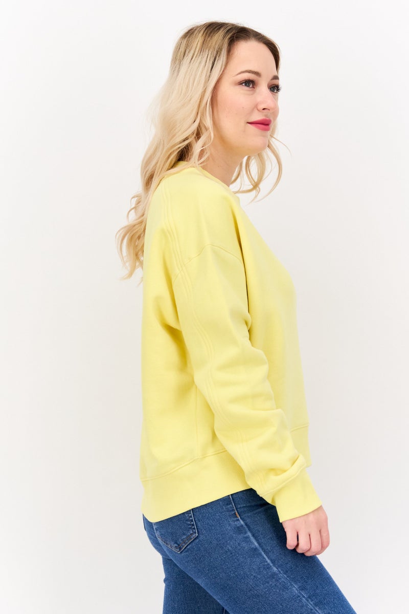 ESPRIT Women Crew Neck Long Sleeves Brand Logo Sweatshirt, Yellow - Image 2