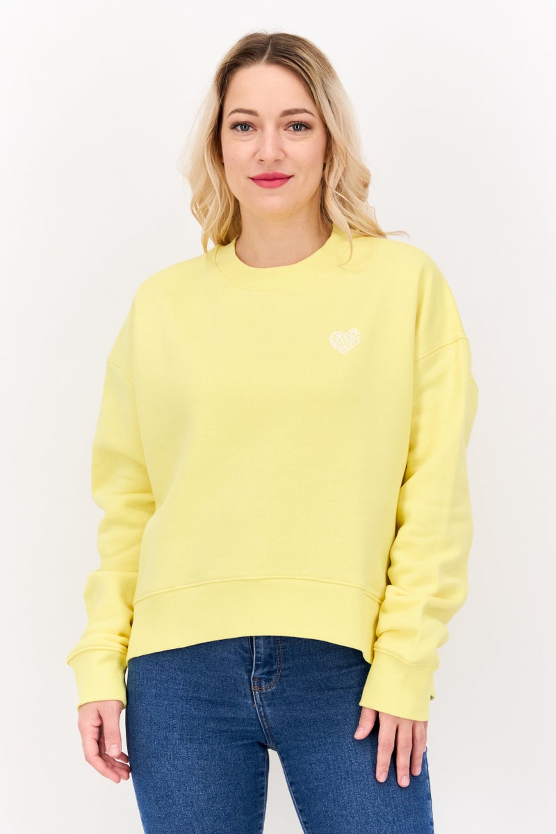 ESPRIT Women Crew Neck Long Sleeves Brand Logo Sweatshirt, Yellow - Image 1