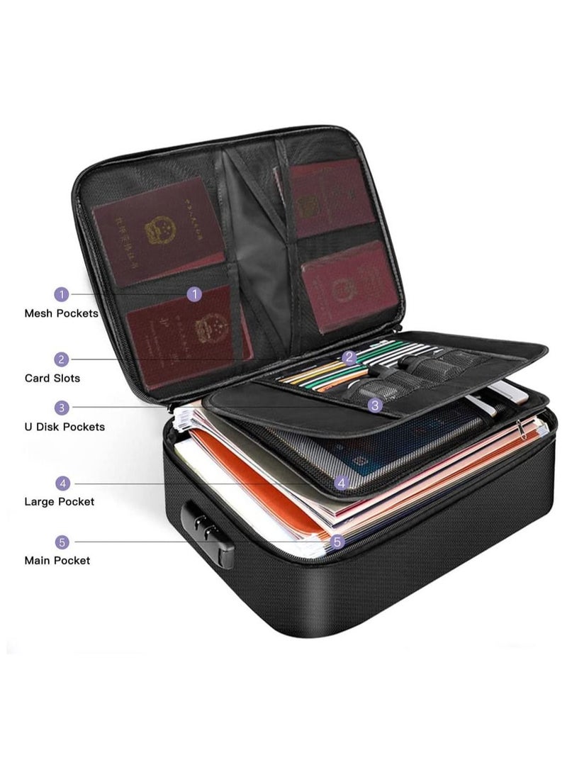 Rubik Fireproof Documents Bag with Lock Zipper Closure, Fire & Water Resistant, Multi-Layer Portable File Organizer Storage Bag for Money Cards Passport Certificates Home Office Travel (Black)  - Image 3