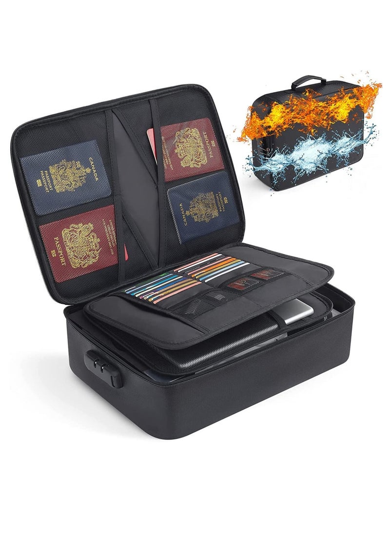 Rubik Fireproof Documents Bag with Lock Zipper Closure, Fire & Water Resistant, Multi-Layer Portable File Organizer Storage Bag for Money Cards Passport Certificates Home Office Travel (Black)  - Image 1