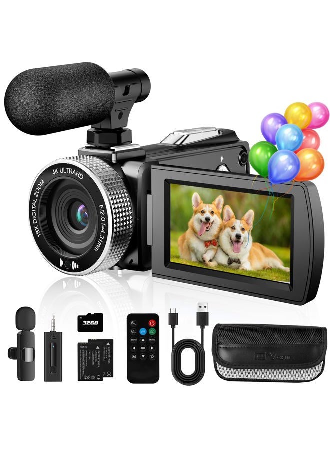 Rumyums Camcorder Video Camera 4K 48MP Vlogging Camera for YouTube TikTok with Wireless Lavalier Microphone for Video Recording, 18X Digital Video Camera 3.0 Inch Screen Digital Camera with Remote - Image 1