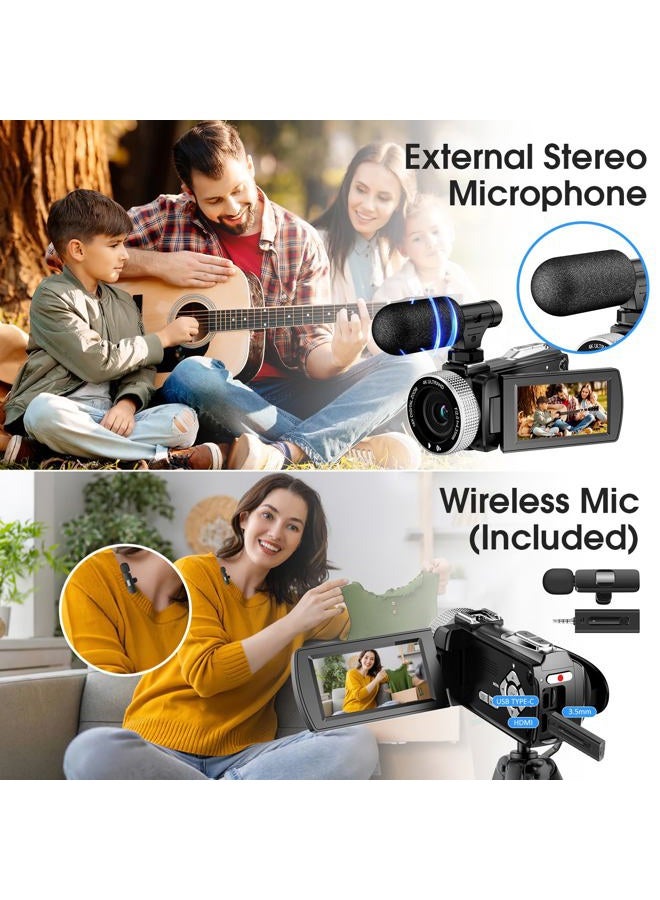 Rumyums Camcorder Video Camera 4K 48MP Vlogging Camera for YouTube TikTok with Wireless Lavalier Microphone for Video Recording, 18X Digital Video Camera 3.0 Inch Screen Digital Camera with Remote - Image 3