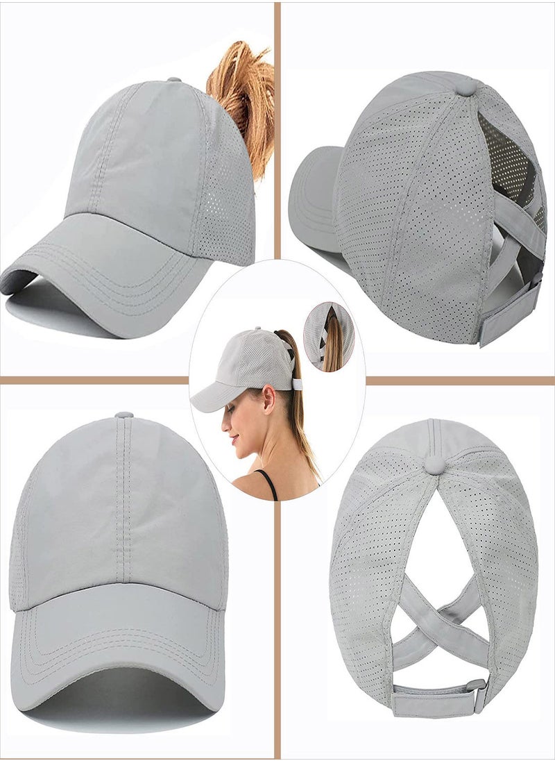 SYOSI - Women Baseball Cap, Women's Ponytail Hat, Criss Cross Mesh Baseball Cap, Unisex Ponytail Sun Hat Quick Drying Running Cap Golf Caps Criss Cross Adjustable Trucker Hat Travel Summer Hat - Image 1