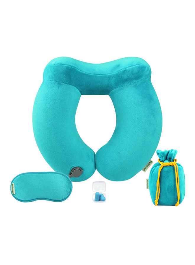 NIBEMINENT Inflatable Neck Pillow Travel Airplane With Ear Plugs Eye Mask And Drawstring Bag - Image 1