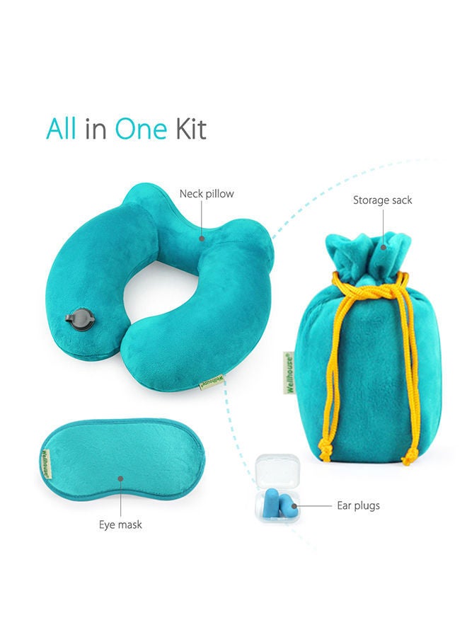 NIBEMINENT Inflatable Neck Pillow Travel Airplane With Ear Plugs Eye Mask And Drawstring Bag - Image 2