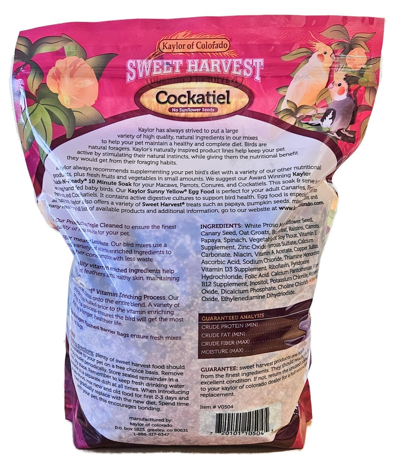 Sweet Harvest Cockatiel Bird Food (No Sunflower Seeds), 4 lbs Bag - Seed Mix for Cockatiels - Image 2