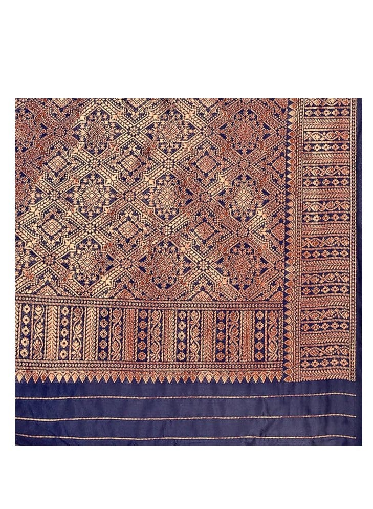 مملكة الإكسسوارات ساري حرير زاري نحاسي جاكار باناراسي نسائي مع قطعة بلوزة غير مخيطة (مقاس حر)  - Image 5