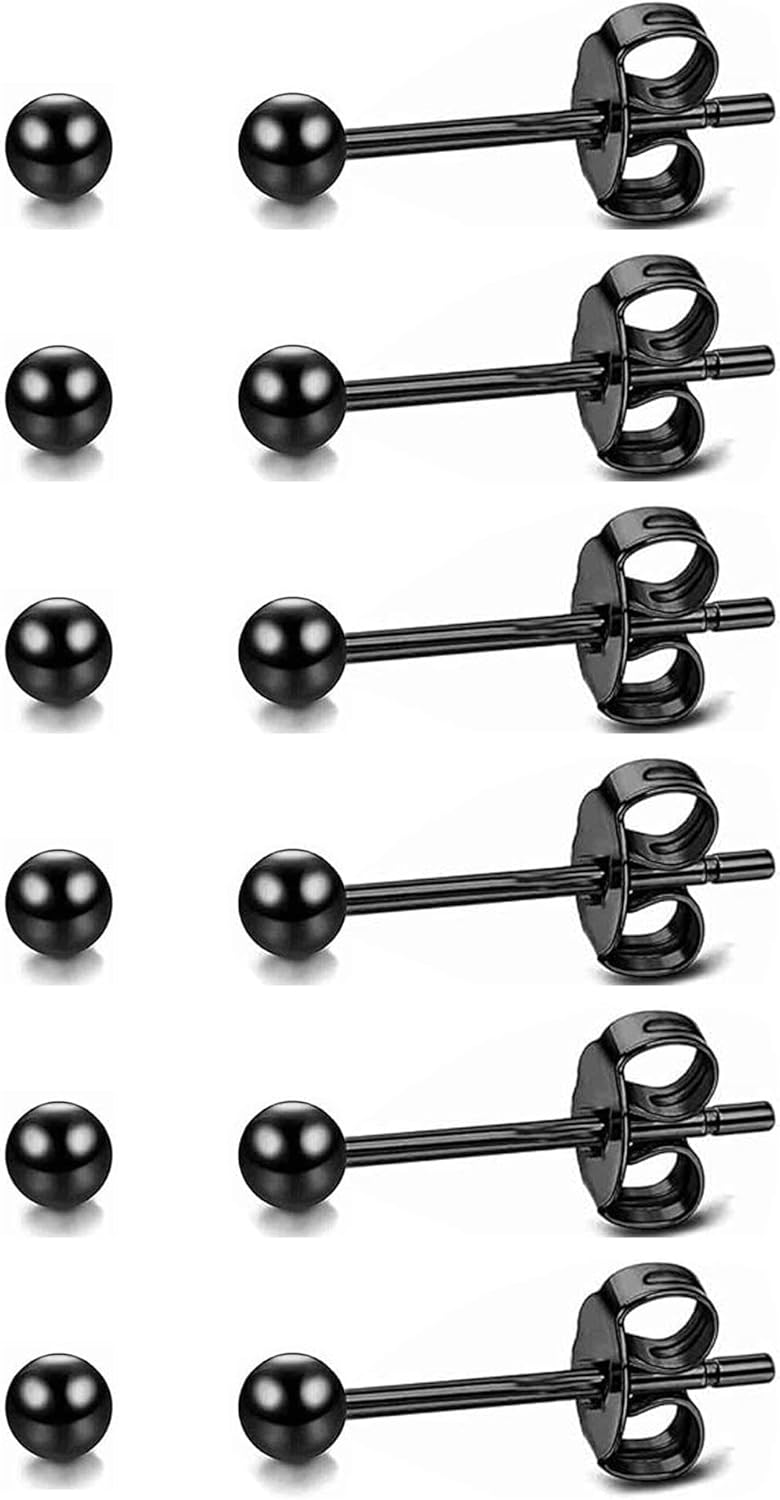 showself 14K Gold Filled Polished Small CZ Pearl Ball Stud Earrings Set for Women Men 20G Surgical Steel Hypoallergenic Piercing Studs for Sensitive Ear, Pack of 6 Pairs - Image 1