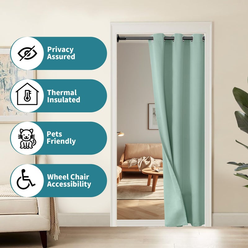 BGment Bression Frosty Green Door Stain 80 inch الطول للدخول إلى غرفة نوم الخزانة الستار الخصوصية الحرارية معزولة معزولة الغرفة المقسم لفصل الغرفة 1 لوحة 42 بوصة واسعة - Image 2