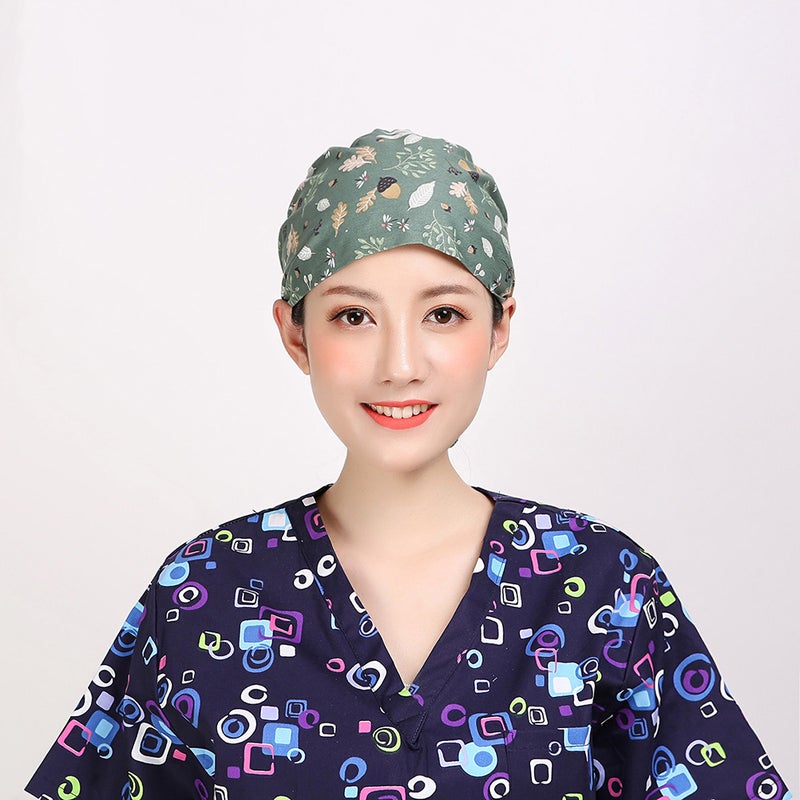 2PCS Adjustable Printed Operating All Cotton Patterns Tip Binding Working Breathable Multi-purpose for Beautician Pharmacist Wearing (Dragonfly+Babysbreath Style Assorted Color) - Image 1